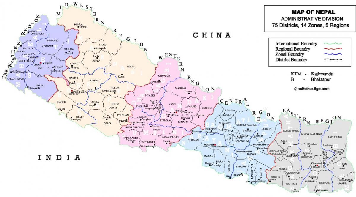 نیپال کے سیاسی نقشے کے ساتھ کے اضلاع