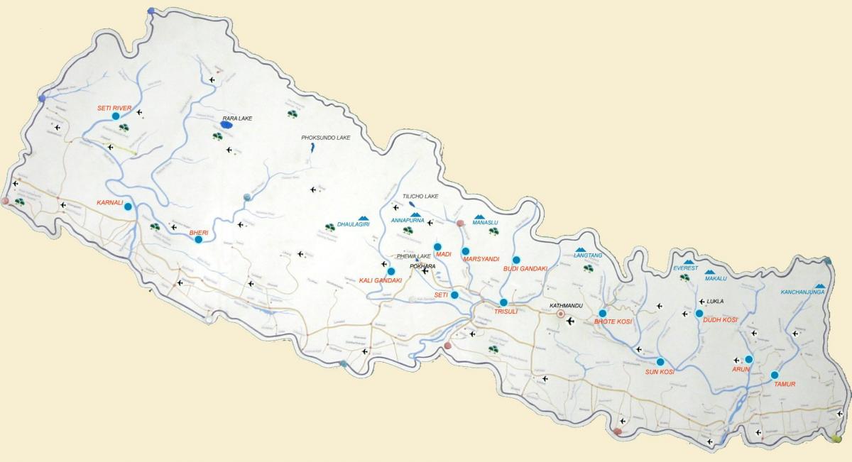 نقشہ کے نیپال کے ساتھ جھیلوں