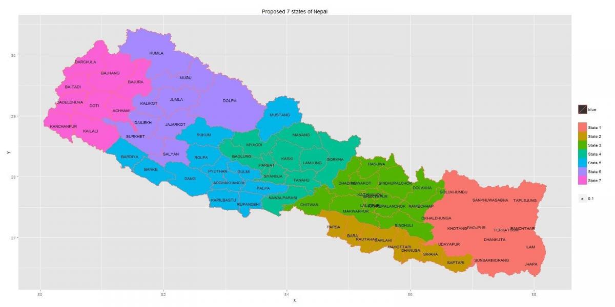 نئے نیپال کے ساتھ نقشہ 7 صوبہ