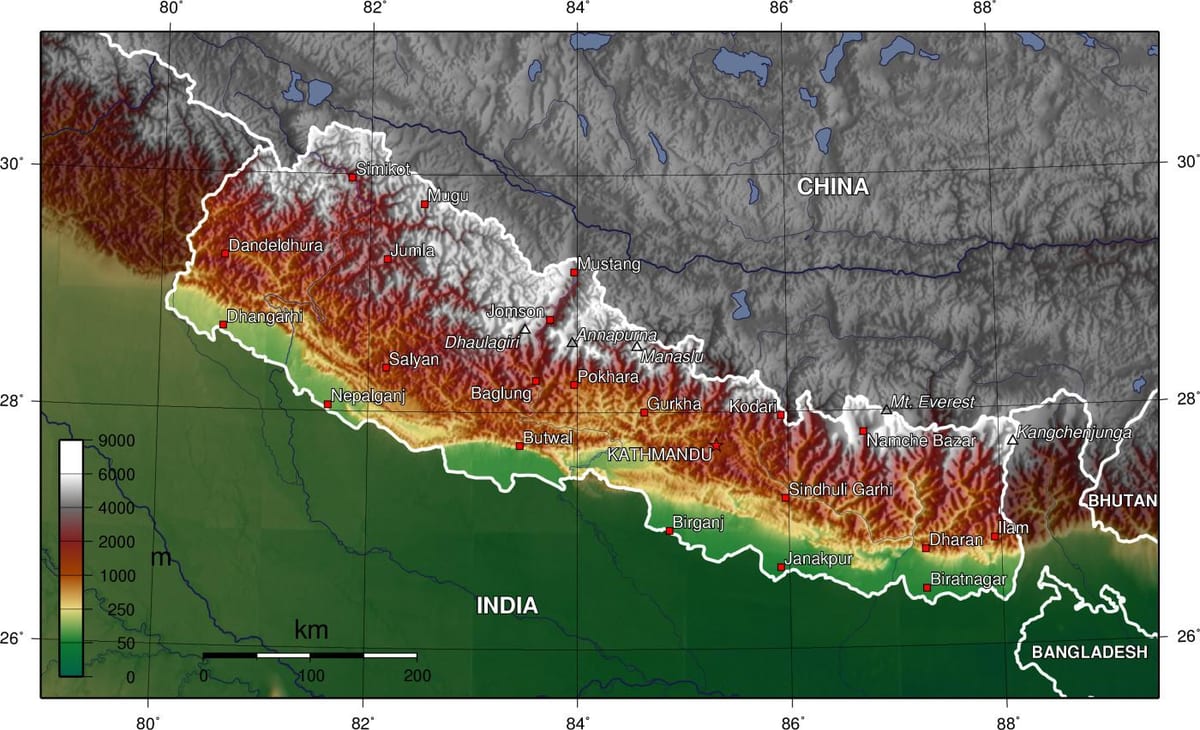 topographic نقشے نیپال کے